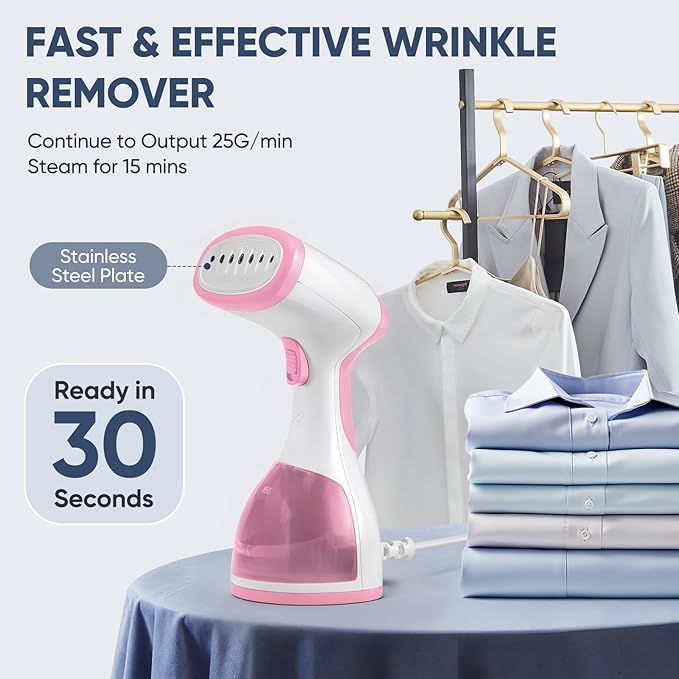Steamer for Clothes, Kolohoso 1500W Fast Heat Up Handheld Garment Steamer, Portable Travel Clothing Fabric Steamer with Upgraded Nozzle and 260ml Water Tank (PINK)