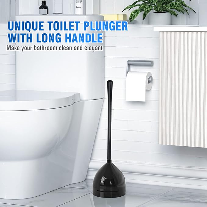 uptronic 2 Pack Toilet Plunger with Holder, Unique Plunger with All-Angle Design, Plungers for Bathroom for 5.7-inch Toilet Drain, Toilet Plunger Heavy Duty-Black