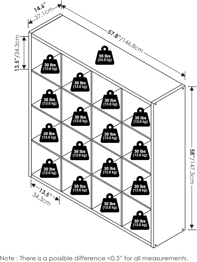 Furinno Cubicle Open Back Decorative Cube Storage Organizer, 16-Cube, Amber Pine