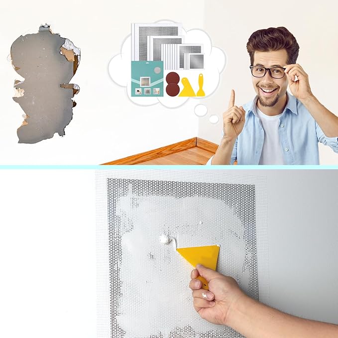 16Pcs Drywall Repair Kit, 2/4/6/8in Self-Adhesive Drywall Patch Kit with Sandpapers & Scrapers, Wall Repair Patches for Small Big Holes & Cracks, Quick Fix for Ceiling Bathroom Wall Damage