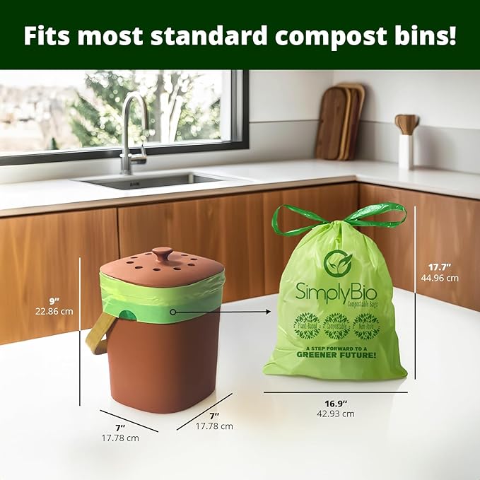 3 Gallon Compostable Trash Bags Liners Drawstring, Heavy Duty Extra Thick 1 Mil, 11.36 Liter, 50 Bags, Small Kitchen Food Scrap Waste Bag, ASTM D6400, US BPI and OK Compost Home Certified