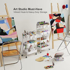 4 Tier Heavy Duty White Metal Rolling Cart with Lockable Wheels,Utility Storage Organizer Carts, Four Tier Roller Book Snack Cart for Kitchen, Bathroom, Garage, Baby Diaper, Craft, Art, Teacher