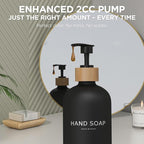 Hand and Dish Soap Dispenser Set,16oz Glass Bottles with Printed Labels, Bamboo Tray & Pump,Countertop Soap Dispensers for Kitchen,Luxury, Minimalist & Farmhouse Decor (Hand Dish (Black))
