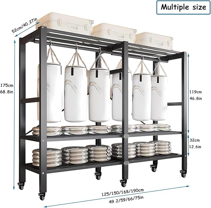 Heavy Duty Covered Clothes Rack with Magnetic Door Foldable Portable Wardrobe Closet for Hanging Clothing Rolling Black Metal Garment Rack on Wheels Closet System (Brown, 74.7in)
