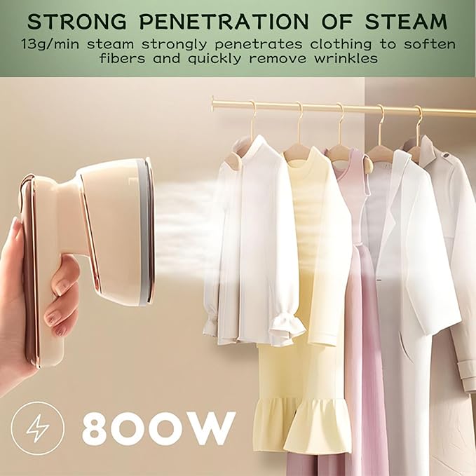 Portable Clothing Steamer, 800W 2-In-1 Iron & Clothes Steamer,A 30S Fast Preheating High-Power Clothing Wrinkle Remover That Is Not Picky About Fabrics and Suitable for Both Home & Travel (Beige)