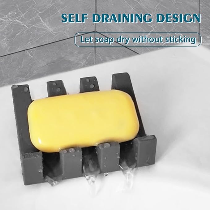 Self Draining Soap Dish Holder,Silicone Soap Dish,for Bathroom,Kitchen, Sponges，Can Extend Soap Life，Keep Soap Bars Dry and Easy Cleaning (Grey,2-Pack)