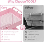 TOOLF 4-Tier Metal Rolling Cart with Wheels, Storage Utility Organizer Cart for Kitchen, Bathroom, Office, Baby Essentials & Makeup - Lockable Casters, Easy Assembly, 132 lbs Capacity, Pink