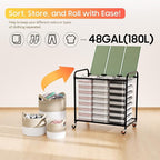 180L (47.55 Gal) Laundry Sorter 3 Section, Rolling Laundry Basket with Lockable Wheels and Lid, Laundry Hamper with 3 Separated Removable Bags Dirty Clothes Hamper for Laundry Room Organizer, Green