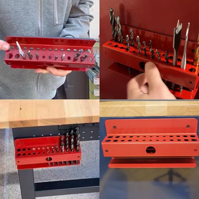 MUTUACTOR Drill Bit Organizer Heavy Duty,Quick Access Magnetic Mount Drill Bit Holder,Anti-scratch Magnetic Tool Holder for Long Phillips Head Drill Bits Impact Bits Storage,Red,26 Holes