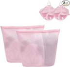2 Pcs Special Zoning laundry bag for delicates with handles mesh laundry bags washing machine laundry totes travel storage and sorting bag (Pink2)