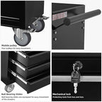 Tool Chest Cabinet, Large Capacity Metal Tool Box with Wheels and Cylinder Locking, Roll Around Storage Organizer Tool Cart for Garage, Redtool cabinets on Wheels (Black, 7-Drawer-Wheel)