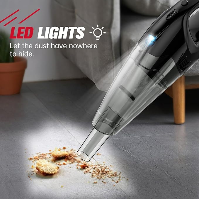 Handheld Vacuum Cordless Rechargeable, Car Vacuum Cleaner with LED, USB Charge, 1.65LBs Hand Vacuum Cordless, for Car/Home/Pet