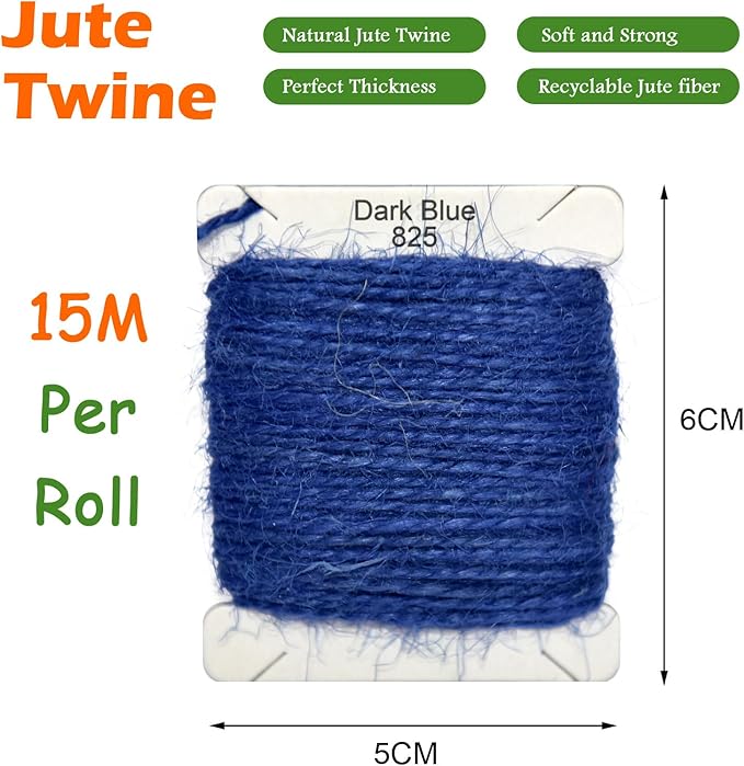 Jute Twine 15m Long Twine String for Crafts Gift Wrapping Packing Gardening Crochet Knitting Macrame Decor (Dark Blue)