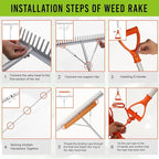 Floating Weed Lake Rake, 36 Inch Widths Pond Rake Aquatic Weed Rake, 133 Inch Extensible Multifunctional Folding Weeding Rakes, Aluminum Landscape Rakes with 49.2 FT Rope