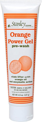 Stanley Home Products Orange Power Gel Pre Wash - Laundry Stain Remover - Spot Treat Tough Stains Works Immediately Cleans and Deodorizes Fabrics Ideal for Blood Oil Grease and More