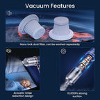 VIMALIFE 10000Pa Cordless Car Vacuum Cleaner & Air Duster, Powerful Handheld Auto Vacuum, 42000RPM Motor, LED Light, Type-C Fast Charge, Washable Filter, 5 Multi-Nozzles for Home, Car, Pet Hair, Blue
