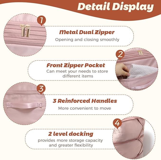 Ultra Space Saving Self Compression Organizers, Double Zipper Compression Packing Cubes for Bedding, Comforter Storage Bag for Blankets Duvet Quilts Pillows Queen King (Pink, X-Large)