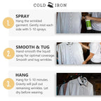 Cold Iron Wrinkle Release Spray for Clothes. Atlas Travel Size 3 fl oz/89 ml. Light Summery Scent. Ironing Alternative. Spray, Smooth, Hang.