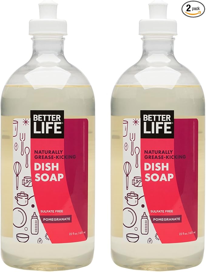 Better Life Dish Soap - Liquid Dishwashing Soap with Vitamin E and Aloe for Home & Kitchen Sink - No Gloves Required Kitchen Soap for Sensitive Skin - 22oz (Pack of 2) Currant and Citrus
