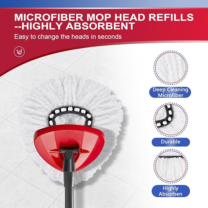 Mop Replacement Head for O Cedar Spin Mop 1 Tank System, 4 Head with 3 Mop Replace Head & One Scrub Brush Head,Microfiber Spin Mop Refills and Floor Scrubber Mop Replace