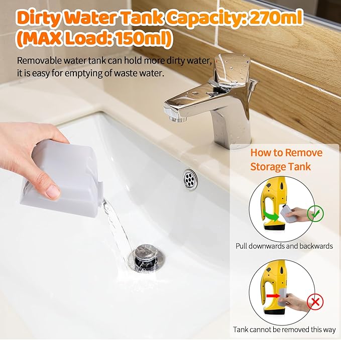 Window Vacuum Squeegee Cordless, Rechargeable Window Vacuum Cleaner with 2 X Squeegee (11”+ 6.7”), Electric Window Vac for Windows, Tiles, Mirrors, Showers, Glass, 2200mA