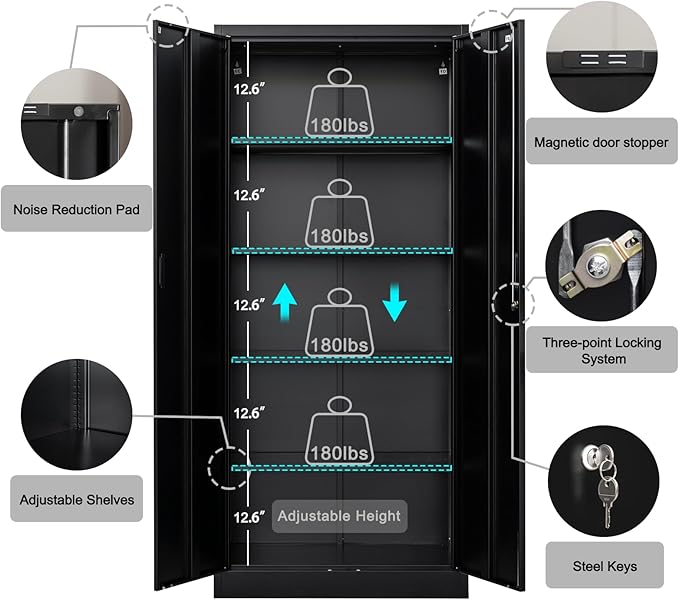 Storage Cabinet, 72 Inch Tall Metal Storage Cabinet with Doors and Shelves,Heavy Duty Metal Cabinet, Pantry Cabinets for Kitchen Storage, Garage Cabinet for Living, Dining Room