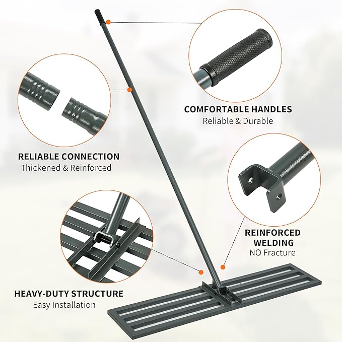 Lawn Leveling Rake,45"x10" Heavy-Duty Steel Lawn Leveler with 84" Anti-Slip Handle, Yard Leveling Rake Perfect for Garden, Backyard, Golf Course, Farm & Landscaping