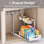 Under Sink Organizers and Storage 2 Tier Slide Out Kitchen Cabinet Organizer Sturdy Metal Bathroom Storage (White, 2 Pack)