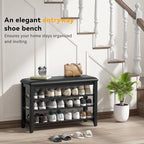 Entryway Shoe Storage Bench with Leather Cushion, Shoe Organizer Bench for Entryway, Ideal for Hallways Front Doors Entrances Mudrooms Featuring Rubberwood And 3 Height-Adjustable & Removable Shelve
