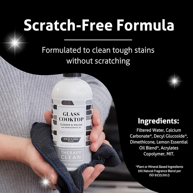 Therapy Glass Cooktop Cleaner Bundle with Microfiber Cloth - Glass Stove Top Cleaner and Polish for Ceramic, Electric, Induction and Flat Top Surfaces