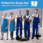 4 Set Broom and Dustpan Set 58 Inch Commercial Broom and Dustpan Combo Set Heavy Duty Lobby Dust Pan Bulk for Lobby Office Home Indoor Outdoor Cleaning Supplies