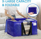 BlissTotes 4 Pack Moving Bags with Clear Window, Storage Bags with Strong Carrying Handles & Zippers,Large Packing Bags for Saving Space, Alternative to Moving Boxes(Blue,33 Gallon)