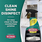 Weiman Disinfectant Granite Cleaner and Polish With Microfiber Cloth - Safely Clean Disinfect and Shine Granite Marble Soapstone Quartz Quartzite Slate Limestone Corian Laminate Tile Countertop