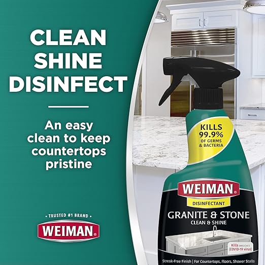 Weiman Disinfectant Granite Daily Clean & Shine - 12 fl oz (2 Pack) Safely Clean Disinfect and Shine Granite Marble Soapstone Quartz Quartzite Slate Limestone Corian Laminate Tile Countertop