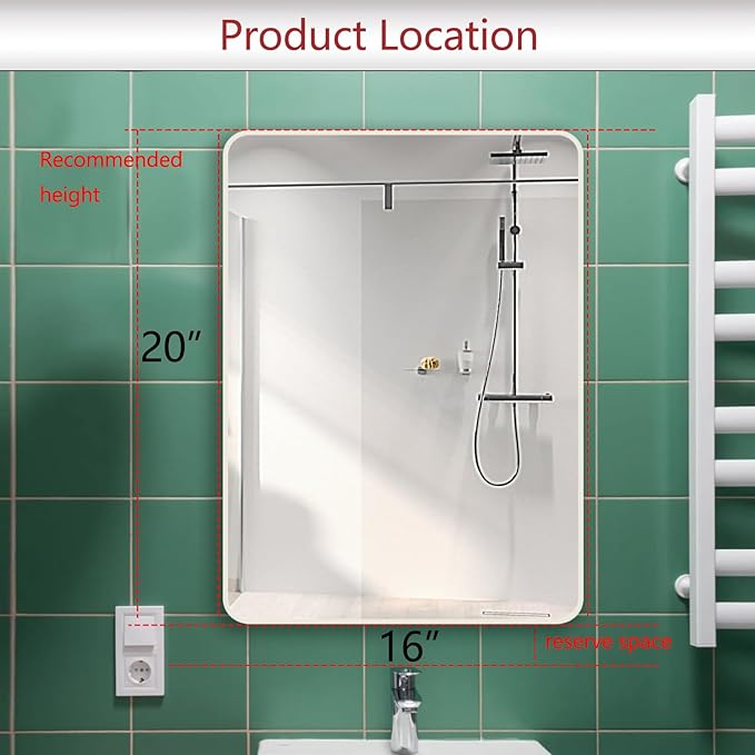 Bathroom Medicine Cabinet,16"x20" Mirror Door with Stainless Steel Brush Nickel Frame,Recessed & Surface Wall Cabinet with Removable Glass Shelves, Rust-Resistant Bathroom Storage Cabinet