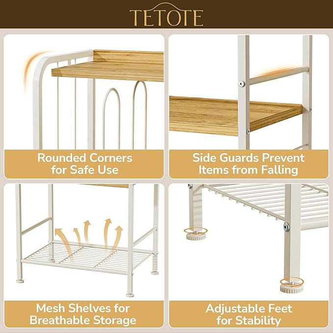 TETOTE Towel Rack 4-Tier M-Shaped Detachable Dividers Towel Storage Organizer with Hooks Modern Towel Stand Shelf for Bathroom, Pool, Kitchen, Living Room, White
