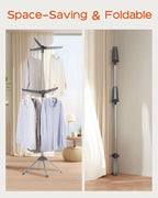 Clothes Drying Rack Foldable, 74.8 inch 2 Tier Laundry Drying Rack with Rotating Clothes Rail for 54 Pieces of Clothes, Space Saving, Indoor, Stainless Steel, Grey and Silver CDR002G01