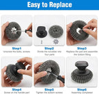 5-Pack Steel Wool Scrubber, Stainless Steel Scrubber Wire Sponge Pads with Handle, Pan Cleaning Scrubber for Scouring Stubborn Messes from Cast Iron, Frying Pan, Oven, Grill, Heavy Duty Pot Scrub