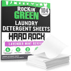 Rockin' Green Hard Rock Travel Laundry Detergent Sheets for Hard Water - Mess-Free Laundry Sheet Detergent with Sodium Bicarbonate - Easily Dissolvable Laundry Soap Sheets (104 Loads, Lavender Mint)