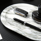 Natural Marble Decorative Tray Bathroom Counter Perfume Organizer Vanity Tray for Home Decor, Jewelry Candle, Coffee Table, Soap Holder Dresser Countertop Accessories 8"x11" Carrara
