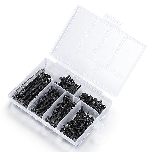 #6 Black Fastener Drywall Screws Kit-Phillips with coarse Threaded tip, Black, Suitable for Drywall Slate, Wood, etc.