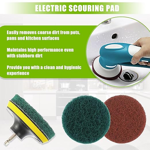 4 Inch Scrub Drill Brush Power Scouring Pads Household Cleaning Set for Kitchen Bathroom 4 Red Pads 4 Green Pads 1 Drill Attachment and 1 Universal Shaft