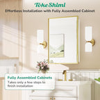 TokeShimi 17x25 Recessed Medicine Cabinet with Mirror Surface Mount, Aluminum Framed Metal White and Gold Medicine Cabinet with Mirrored, Bathroom Beveled Mirror Adjustable Storage