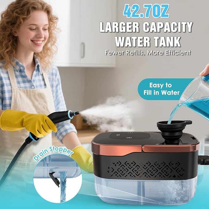 Steam Cleaner, 4 Bar High Pressure Steamer with 6-Level Adjustable, 15s Heat-Up, 42.7oz Large Tank, 7ft Extended Hose, 18 pcs Accessories, Portable Steam Cleaner for Home, Car, Tile, Grout, Grease