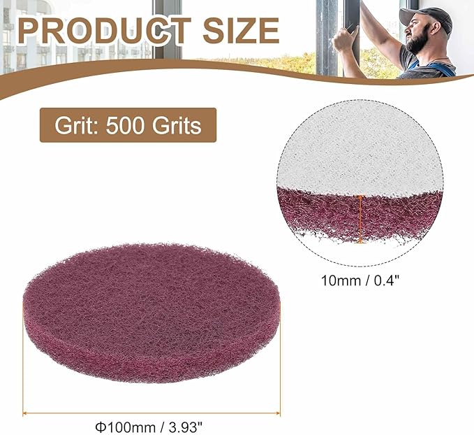 HARFINGTON 16pcs Scrubber Scouring Pads 500 Grits 4 Inch Drill Power Brush Hoop and Loop Surface Conditioning Disc Drill Scuffing Disc Scrub Pads for Home Kitchen Cleaning, Red