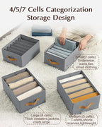 Homsorout Clothes Organizers and Storage - 4/5/7 Grids Fabric Jeans Organizer with Handles, Foldable Closet Organizers Dividers, Wardrobe organizer for Pant, Sweater, T-shirt, Scarf, 3 Pack, Pale Grey