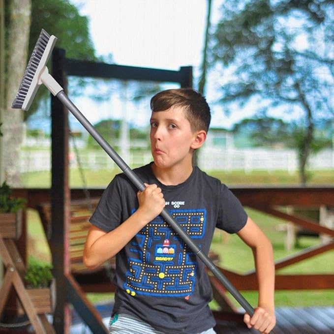 Floor Scrub Brush and Grout Brush Set with Long Handle, Heavy Duty Grout Cleaner Brush with Stiff Bristle for Tile, Corner, Carpet, Garage, Deck, Shower Floor (2 Pack Brush Head)