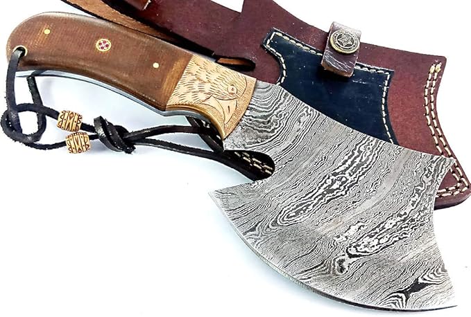Damascus Steel Blade Axe Hatchet Tomahawk Hunting Knife Camping Hiking SM44