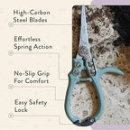 Modern Sprout Pruning Shears - Herb Snipping Scissors- Lightweight Gardening Tools W/Easy Lock - Flower Cutter Garden Shears - Carbon Steel Blade + Reusable Holster (Lavender, 1-Pack)