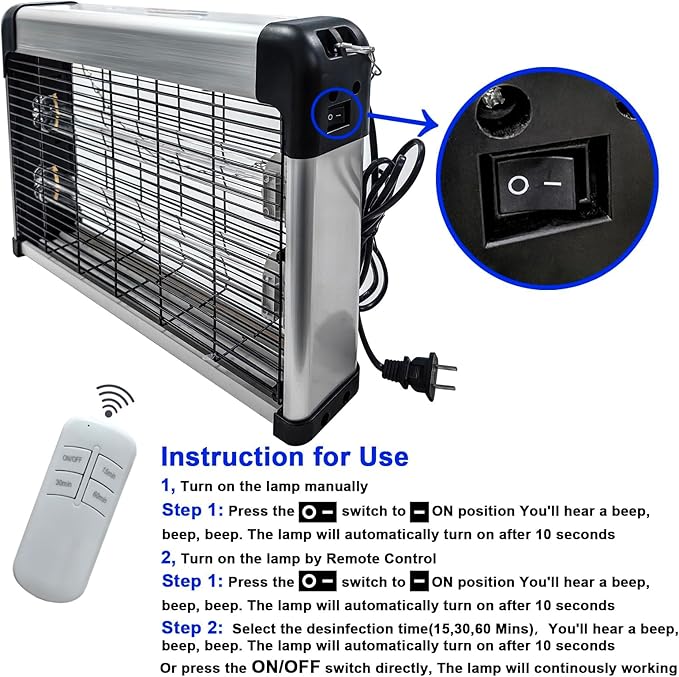 BAIMNOCM UV Lamp 76 Watts, Hanging Mite Odor Mold Removal Lamp with Remote Control Timer, UV-C Light for Basement Kitchen, 254nm Quartz Light